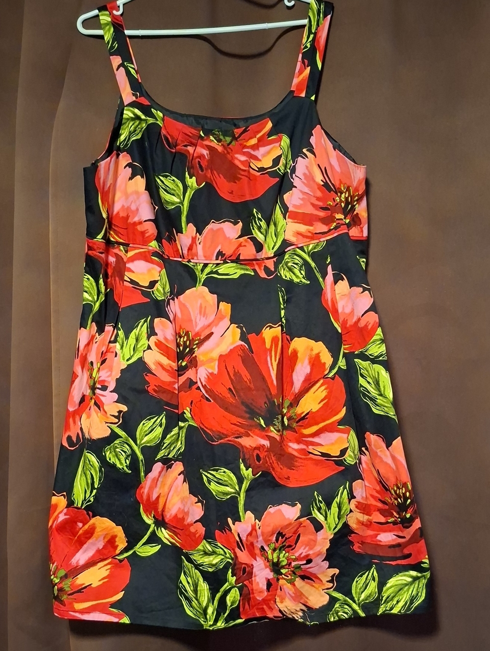 Lane Bryant Black Dress with Red & Green Floral Accent
